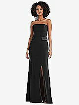 Front View Thumbnail - Black Strapless Tuxedo Maxi Dress with Front Slit