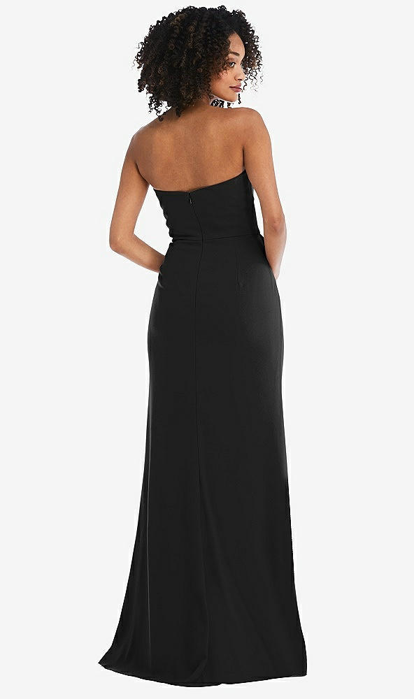 Back View - Black Strapless Tuxedo Maxi Dress with Front Slit