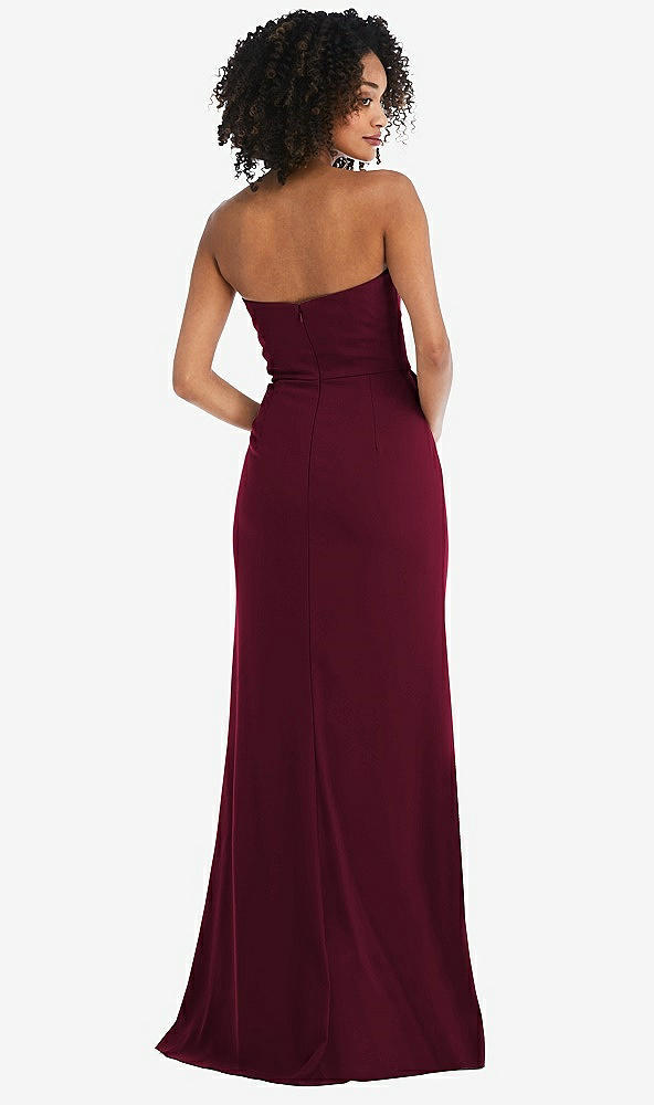 Back View - Cabernet Strapless Tuxedo Maxi Dress with Front Slit