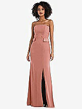 Front View Thumbnail - Desert Rose Strapless Tuxedo Maxi Dress with Front Slit