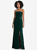 Front View Thumbnail - Evergreen Strapless Tuxedo Maxi Dress with Front Slit