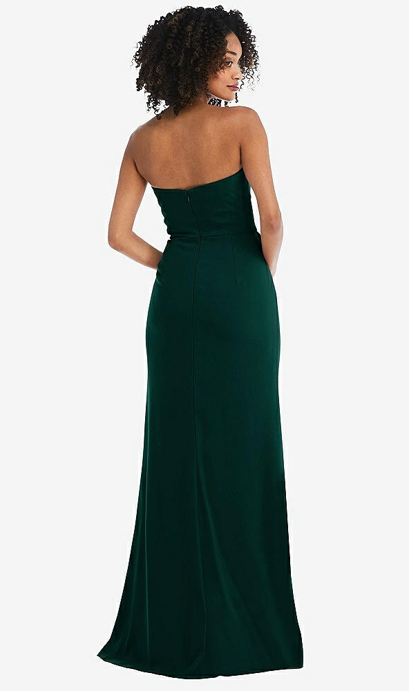 Back View - Evergreen Strapless Tuxedo Maxi Dress with Front Slit