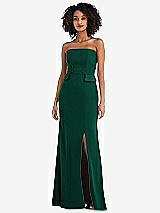 Front View Thumbnail - Hunter Green Strapless Tuxedo Maxi Dress with Front Slit