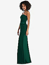 Side View Thumbnail - Hunter Green Strapless Tuxedo Maxi Dress with Front Slit
