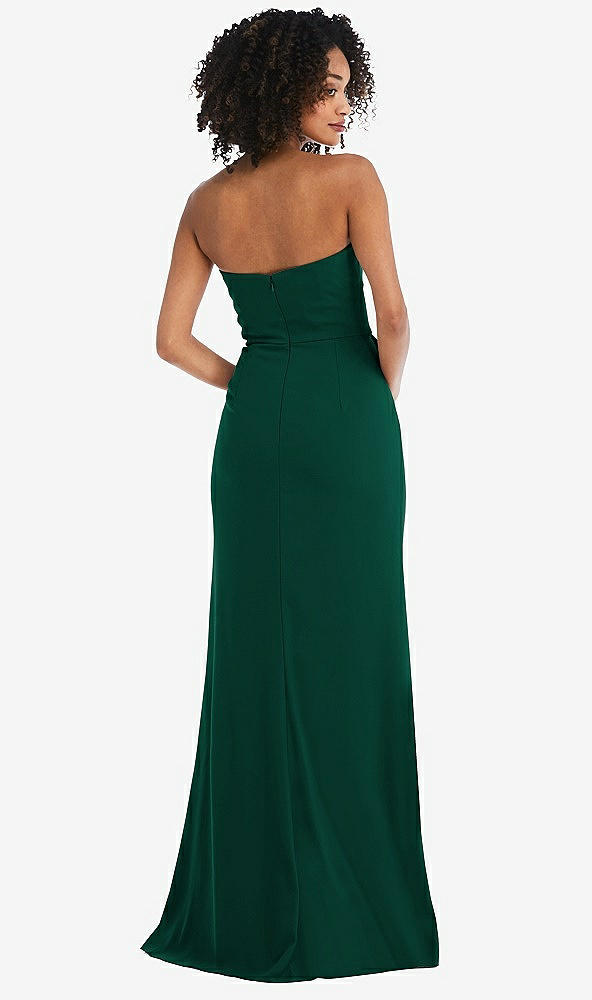Back View - Hunter Green Strapless Tuxedo Maxi Dress with Front Slit