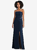 Front View Thumbnail - Midnight Navy Strapless Tuxedo Maxi Dress with Front Slit