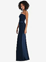 Side View Thumbnail - Midnight Navy Strapless Tuxedo Maxi Dress with Front Slit