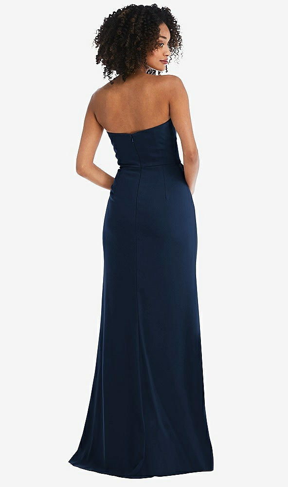 Back View - Midnight Navy Strapless Tuxedo Maxi Dress with Front Slit