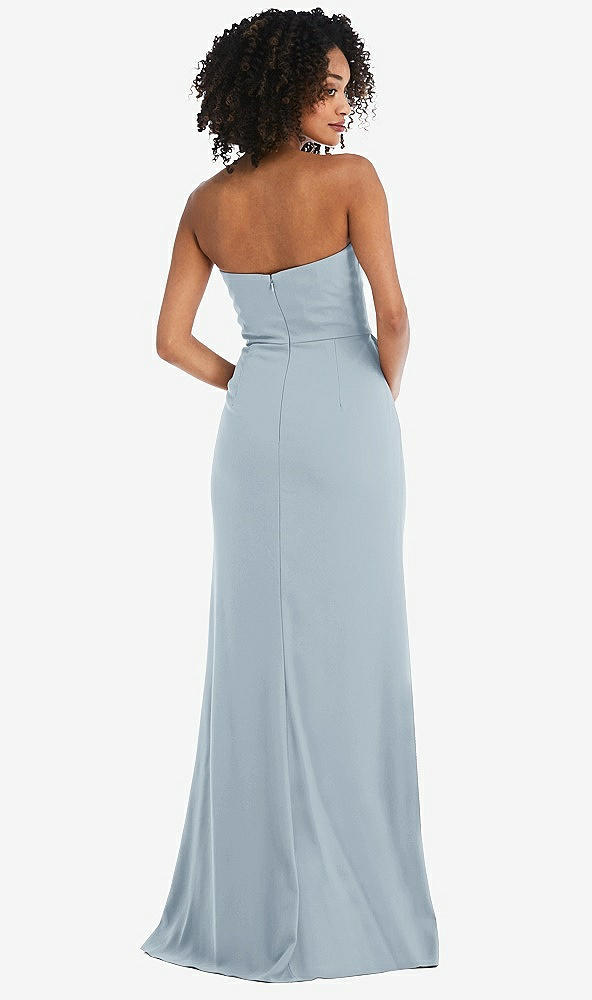 Back View - Mist Strapless Tuxedo Maxi Dress with Front Slit