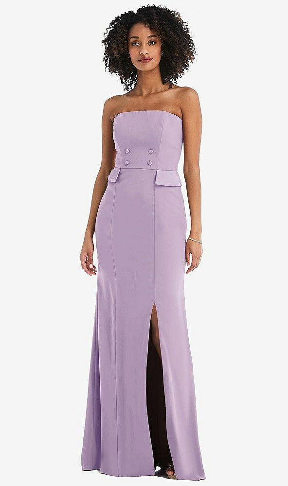 Front View - Pale Purple Strapless Tuxedo Maxi Dress with Front Slit