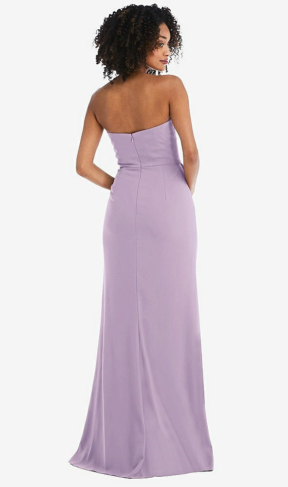 Back View - Pale Purple Strapless Tuxedo Maxi Dress with Front Slit