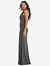 Side View Thumbnail - Caviar Gray Halter Tuxedo Maxi Dress with Front Slit