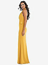 Side View Thumbnail - NYC Yellow Halter Tuxedo Maxi Dress with Front Slit