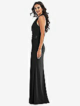 Side View Thumbnail - Black Halter Tuxedo Maxi Dress with Front Slit
