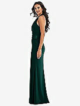 Side View Thumbnail - Evergreen Halter Tuxedo Maxi Dress with Front Slit