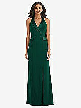 Front View Thumbnail - Hunter Green Halter Tuxedo Maxi Dress with Front Slit