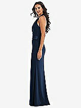 Side View Thumbnail - Midnight Navy Halter Tuxedo Maxi Dress with Front Slit