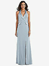Front View Thumbnail - Mist Halter Tuxedo Maxi Dress with Front Slit