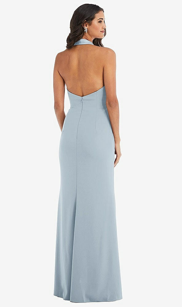 Back View - Mist Halter Tuxedo Maxi Dress with Front Slit