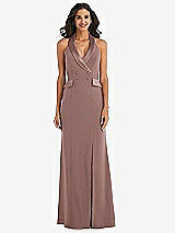 Front View Thumbnail - Sienna Halter Tuxedo Maxi Dress with Front Slit