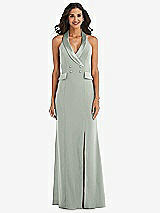 Front View Thumbnail - Willow Green Halter Tuxedo Maxi Dress with Front Slit