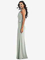 Side View Thumbnail - Willow Green Halter Tuxedo Maxi Dress with Front Slit