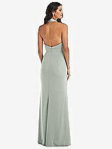 Rear View Thumbnail - Willow Green Halter Tuxedo Maxi Dress with Front Slit