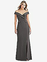 Front View Thumbnail - Caviar Gray Off-the-Shoulder Tuxedo Maxi Dress with Front Slit