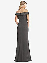 Rear View Thumbnail - Caviar Gray Off-the-Shoulder Tuxedo Maxi Dress with Front Slit