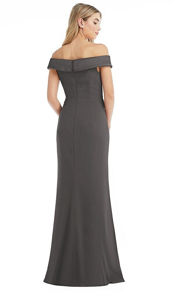 Back View - Caviar Gray Off-the-Shoulder Tuxedo Maxi Dress with Front Slit
