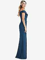 Side View Thumbnail - Dusk Blue Off-the-Shoulder Tuxedo Maxi Dress with Front Slit