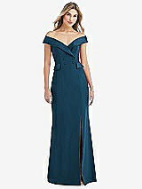 Front View Thumbnail - Atlantic Blue Off-the-Shoulder Tuxedo Maxi Dress with Front Slit