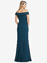 Rear View Thumbnail - Atlantic Blue Off-the-Shoulder Tuxedo Maxi Dress with Front Slit