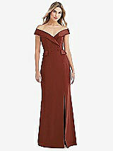 Front View Thumbnail - Auburn Moon Off-the-Shoulder Tuxedo Maxi Dress with Front Slit