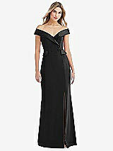 Front View Thumbnail - Black Off-the-Shoulder Tuxedo Maxi Dress with Front Slit