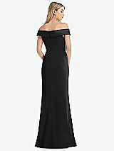 Rear View Thumbnail - Black Off-the-Shoulder Tuxedo Maxi Dress with Front Slit
