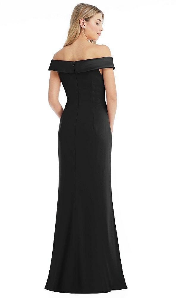 Back View - Black Off-the-Shoulder Tuxedo Maxi Dress with Front Slit
