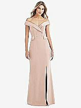 Front View Thumbnail - Cameo Off-the-Shoulder Tuxedo Maxi Dress with Front Slit