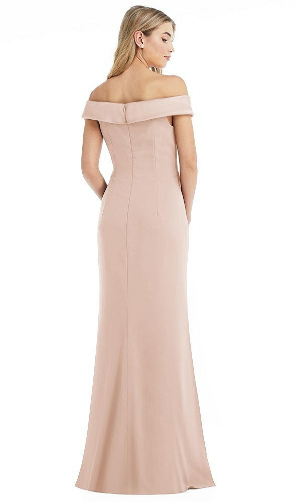 Back View - Cameo Off-the-Shoulder Tuxedo Maxi Dress with Front Slit