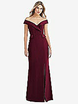 Front View Thumbnail - Cabernet Off-the-Shoulder Tuxedo Maxi Dress with Front Slit