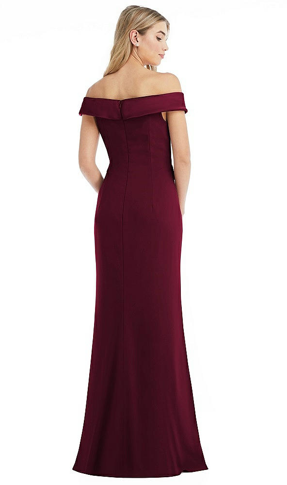 Back View - Cabernet Off-the-Shoulder Tuxedo Maxi Dress with Front Slit