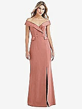 Front View Thumbnail - Desert Rose Off-the-Shoulder Tuxedo Maxi Dress with Front Slit