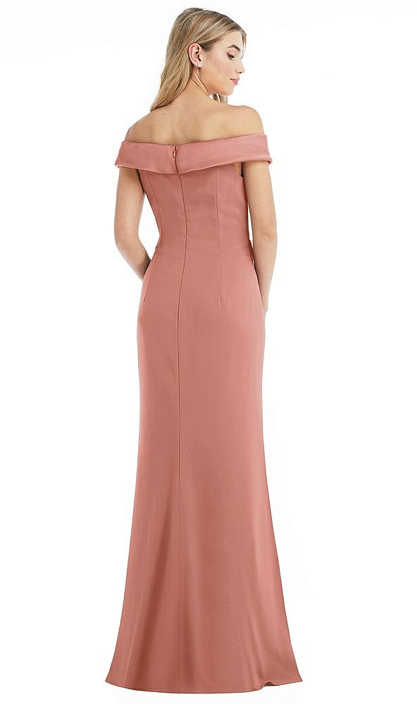 Back View - Desert Rose Off-the-Shoulder Tuxedo Maxi Dress with Front Slit