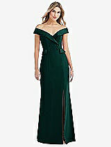 Front View Thumbnail - Evergreen Off-the-Shoulder Tuxedo Maxi Dress with Front Slit