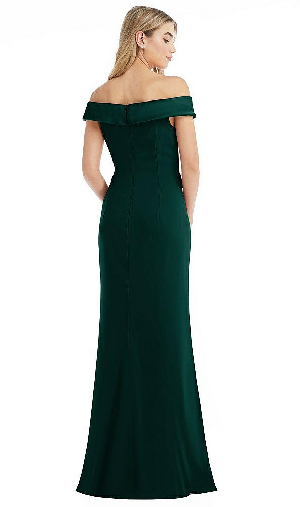 Back View - Evergreen Off-the-Shoulder Tuxedo Maxi Dress with Front Slit