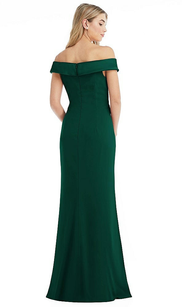 Back View - Hunter Green Off-the-Shoulder Tuxedo Maxi Dress with Front Slit