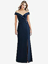 Front View Thumbnail - Midnight Navy Off-the-Shoulder Tuxedo Maxi Dress with Front Slit