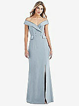 Front View Thumbnail - Mist Off-the-Shoulder Tuxedo Maxi Dress with Front Slit