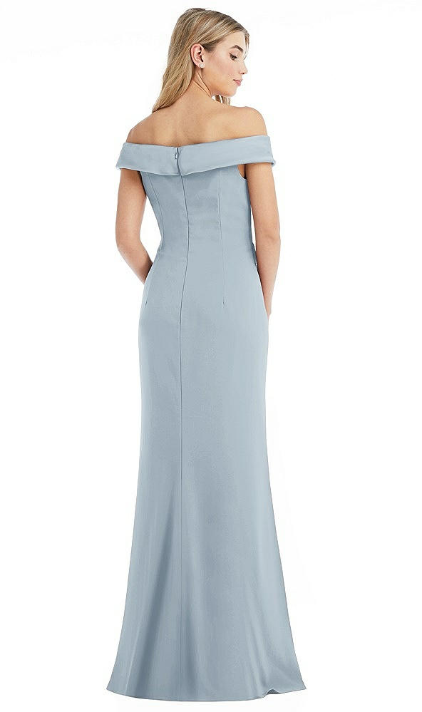 Back View - Mist Off-the-Shoulder Tuxedo Maxi Dress with Front Slit