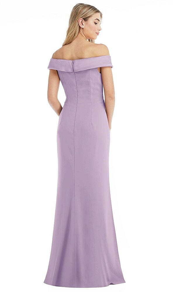 Back View - Pale Purple Off-the-Shoulder Tuxedo Maxi Dress with Front Slit